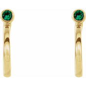 14K Yellow 3 mm Lab-Grown Emerald Huggie J-Hoop Earring