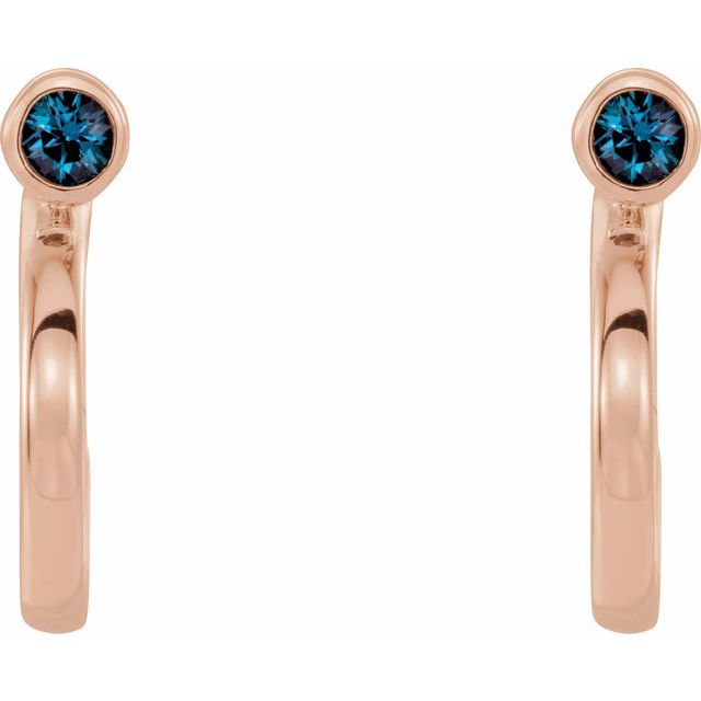 14K Rose 3 mm Lab-Grown Alexandrite Huggie J-Hoop Earring