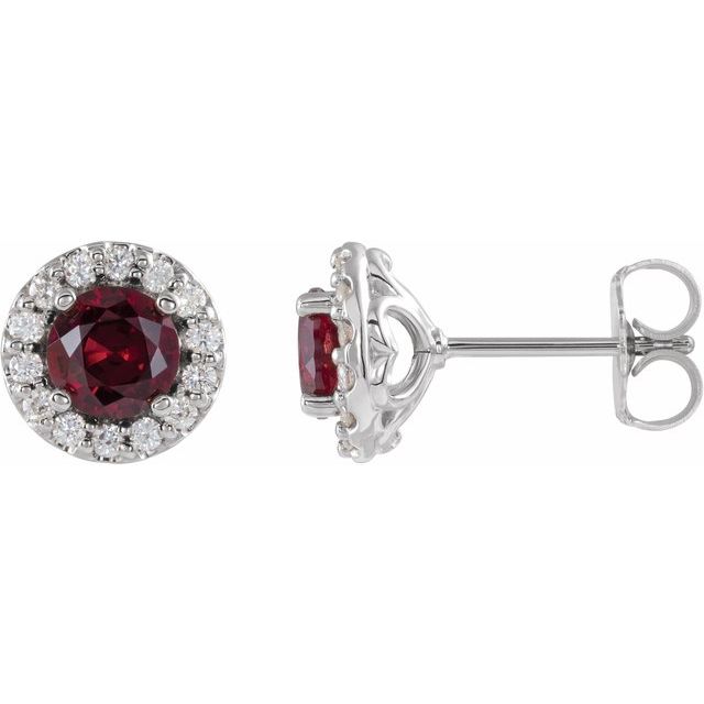 Platinum 5 mm Lab-Grown Ruby & 1/4 CTW Natural Diamond Earrings