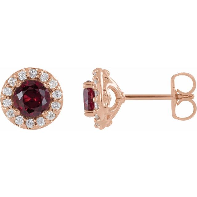 14K Rose 6 mm Lab-Grown Ruby & 1/4 CTW Natural Diamond Earrings