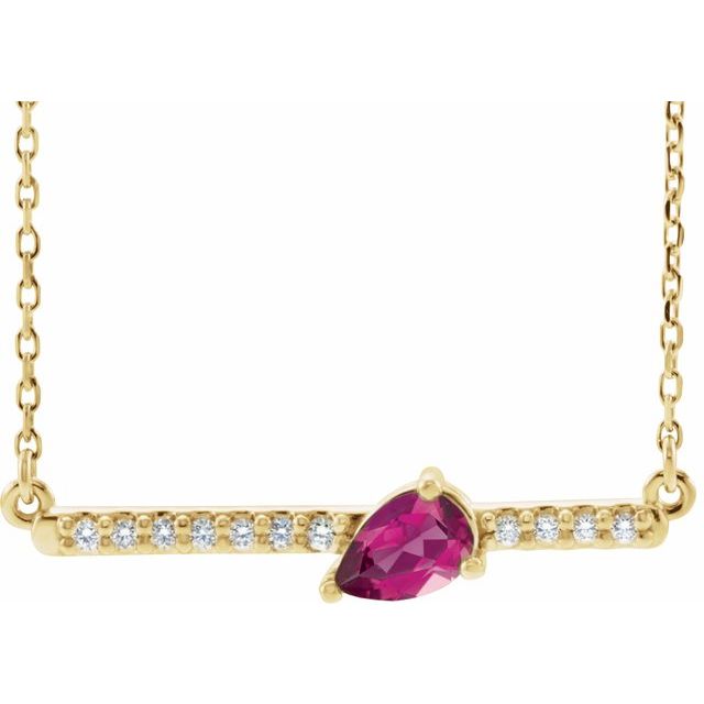 14K Yellow Natural Pink Tourmaline & 1/10 CTW Natural Diamond 18" Necklace
