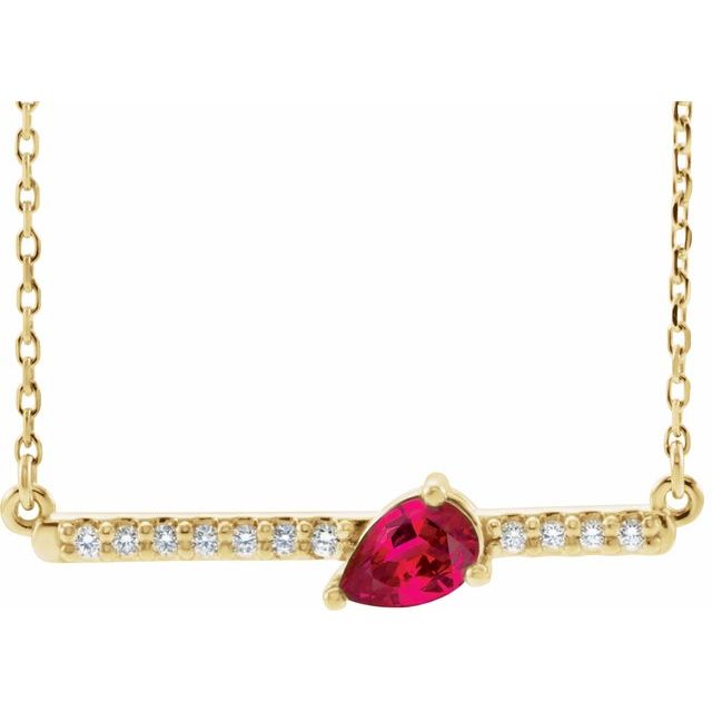 14K Yellow Lab-Grown Ruby & 1/10 CTW Natural Diamond 18" Necklace