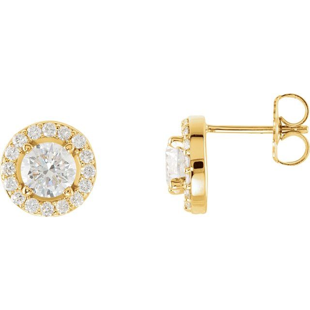 14K Yellow Gold Natural Diamond Halo-Style Earrings - 1 3/8 CTW