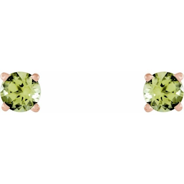 14K Rose 4 mm Natural Peridot Stud Earrings
