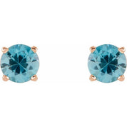 14K Rose 5 mm Natural Blue Zircon Stud Earrings