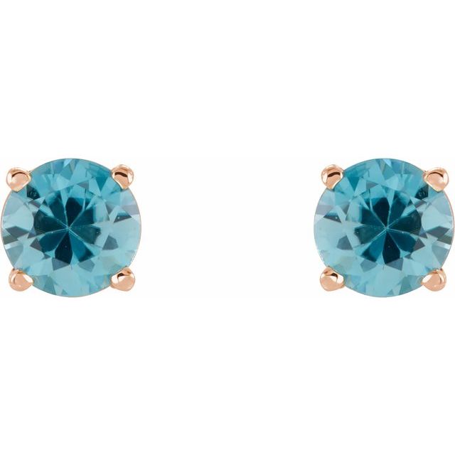 14K Rose 5 mm Natural Blue Zircon Stud Earrings