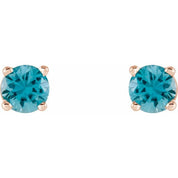 14K Rose 4 mm Natural Blue Zircon Stud Earrings
