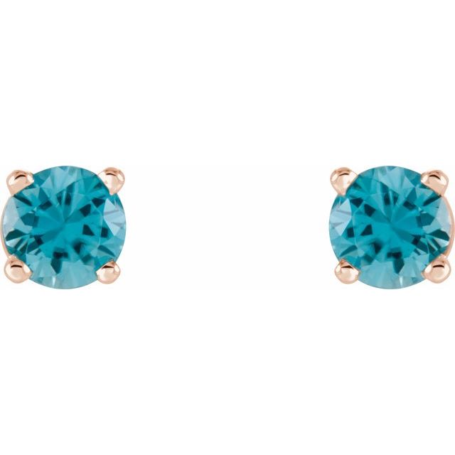 14K Rose 4 mm Natural Blue Zircon Stud Earrings