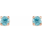 14K Rose 2.5 mm Natural Blue Zircon Stud Earrings