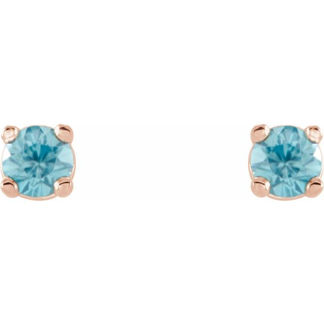 14K Rose 2.5 mm Natural Blue Zircon Stud Earrings
