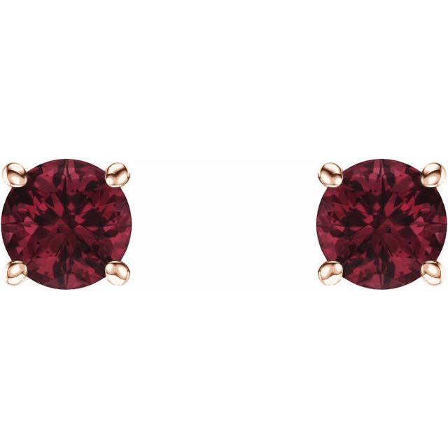 14K Rose 5 mm Natural Mozambique Garnet Stud Earrings