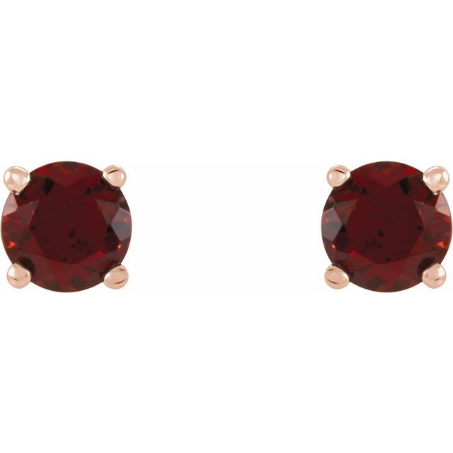 14K Rose 4 mm Natural Mozambique Garnet Stud Earrings