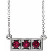 14K White Natural Ruby Three-Stone Bar 16-18" Necklace