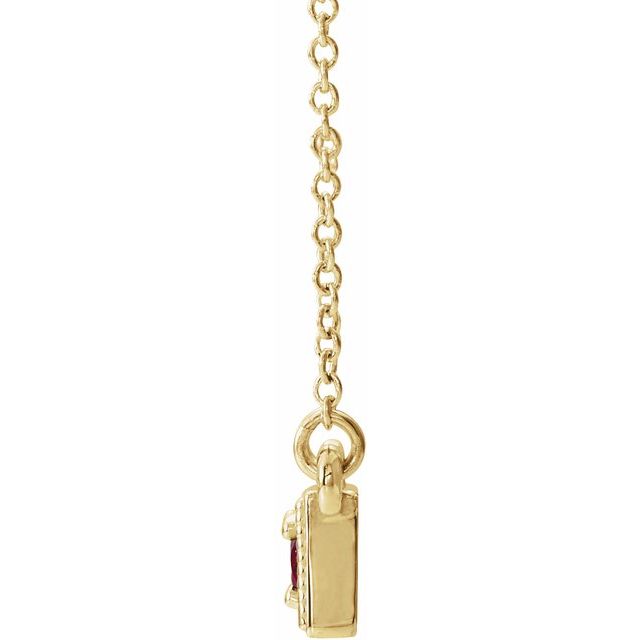14K Yellow Lab-Grown Ruby Three-Stone Bar 16-18" Necklace