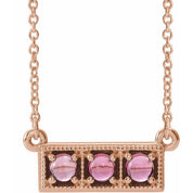 14K Rose Natural Pink Tourmaline Three-Stone Bar 16-18" Necklace