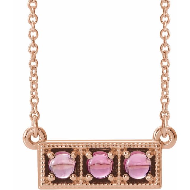14K Rose Natural Pink Tourmaline Three-Stone Bar 16-18" Necklace