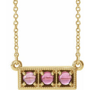 14K Yellow Natural Pink Tourmaline Three-Stone Bar 16-18" Necklace
