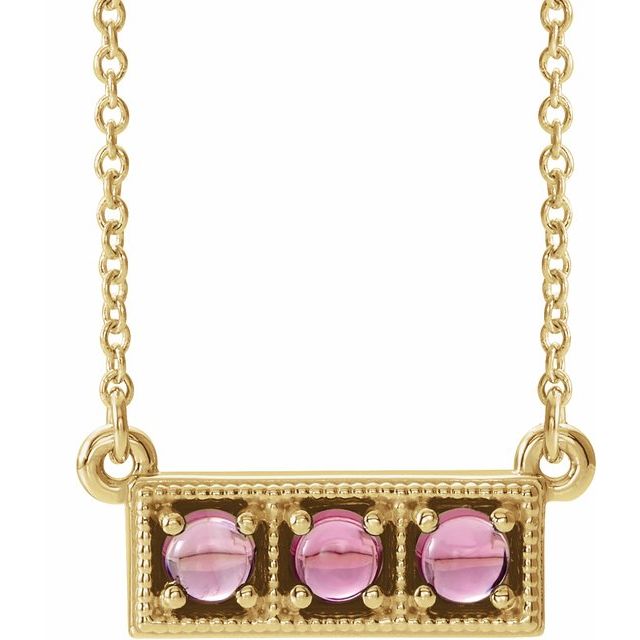 14K Yellow Natural Pink Tourmaline Three-Stone Bar 16-18" Necklace