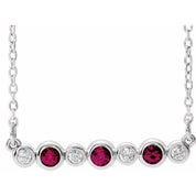 Sterling Silver Lab-Grown Ruby & .08 CTW Natural Diamond Bezel-Set 16-18" Necklace