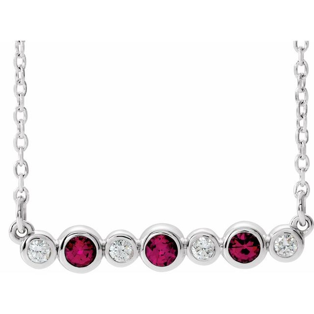 Sterling Silver Lab-Grown Ruby & .08 CTW Natural Diamond Bezel-Set 16-18" Necklace