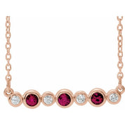 14K Rose Natural Ruby & .08 CTW Natural Diamond Bezel-Set 16-18" Necklace