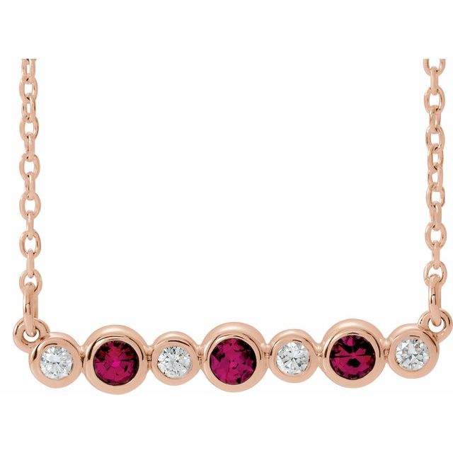 14K Rose Natural Ruby & .08 CTW Natural Diamond Bezel-Set 16-18" Necklace