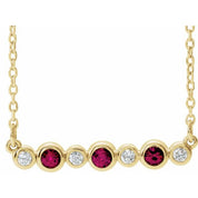 14K Yellow Natural Ruby & .08 CTW Natural Diamond Bezel-Set 16-18" Necklace