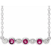 Sterling Silver Natural Pink Tourmaline & .08 CTW Natural Diamond Bezel-Set 16-18" Necklace