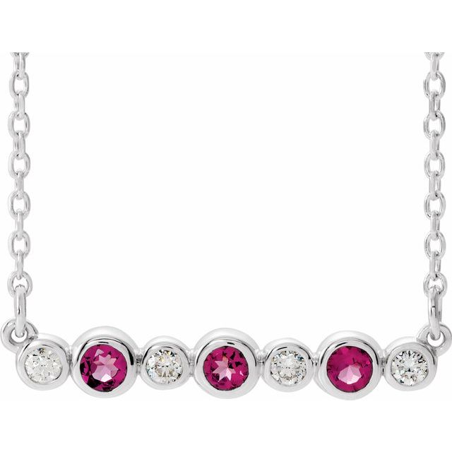 Sterling Silver Natural Pink Tourmaline & .08 CTW Natural Diamond Bezel-Set 16-18" Necklace