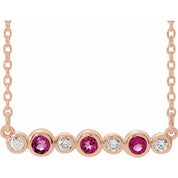 14K Rose Natural Pink Tourmaline & .08 CTW Natural Diamond Bezel-Set 16-18" Necklace