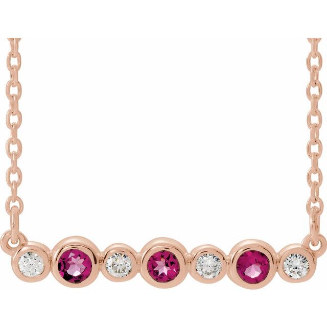 14K Rose Natural Pink Tourmaline & .08 CTW Natural Diamond Bezel-Set 16-18" Necklace