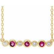 14K Yellow Natural Pink Tourmaline & .08 CTW Natural Diamond Bezel-Set 16-18" Necklace
