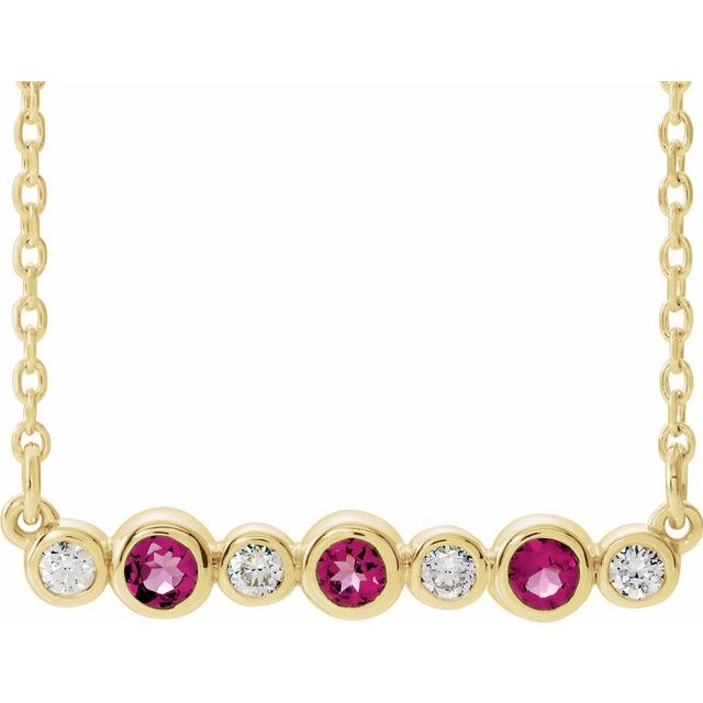 14K Yellow Natural Pink Tourmaline & .08 CTW Natural Diamond Bezel-Set 16-18" Necklace