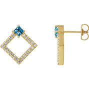14K Yellow Natural Aquamarine & 1/3 CTW Natural Diamond Earrings