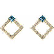 14K Yellow Natural Aquamarine & 1/3 CTW Natural Diamond Earrings