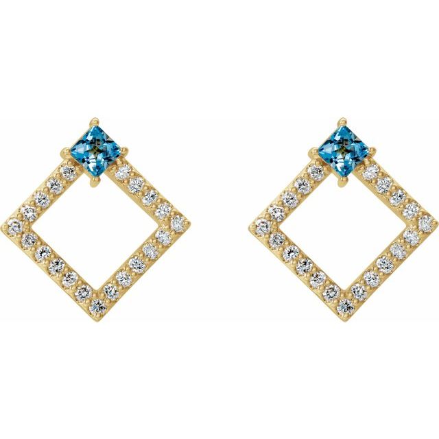 14K Yellow Natural Aquamarine & 1/3 CTW Natural Diamond Earrings