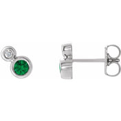 14K White 3 mm Lab-Grown Emerald & .03 CTW Natural Diamond Earrings