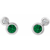 14K White 3 mm Lab-Grown Emerald & .03 CTW Natural Diamond Earrings