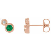 14K Rose 3 mm Lab-Grown Emerald & .03 CTW Natural Diamond Earrings