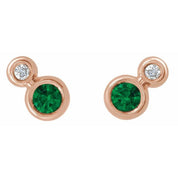14K Rose 3 mm Lab-Grown Emerald & .03 CTW Natural Diamond Earrings