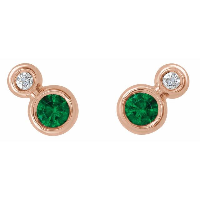 14K Rose 3 mm Lab-Grown Emerald & .03 CTW Natural Diamond Earrings