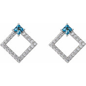 Sterling Silver Natural Aquamarine & 1/3 CTW Natural Diamond Earrings