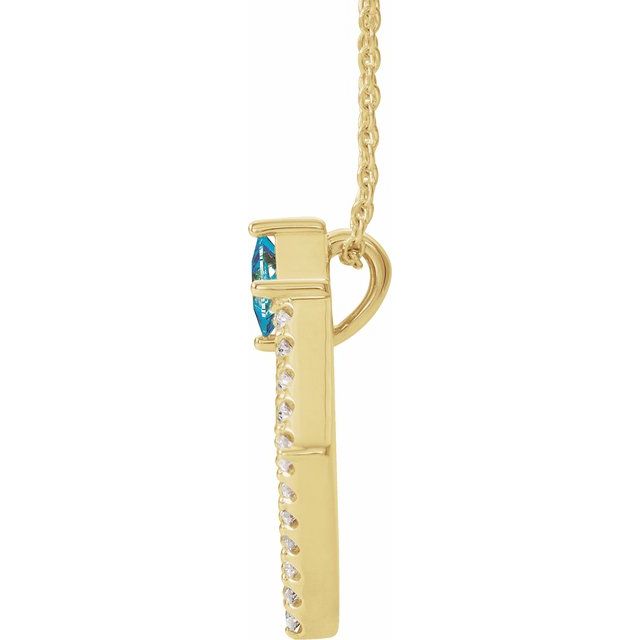 14K Yellow Natural Aquamarine & 3/8 CTW Natural Diamond 16-18" Necklace