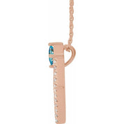 14K Rose Natural Aquamarine & 3/8 CTW Natural Diamond 16-18" Necklace