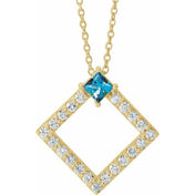 14K Yellow Natural Aquamarine & 3/8 CTW Natural Diamond 16-18" Necklace