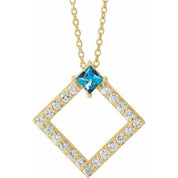 14K Yellow Natural Aquamarine & 3/8 CTW Natural Diamond 16-18" Necklace