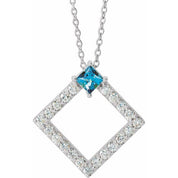 14K White Natural Aquamarine & 3/8 CTW Natural Diamond 16-18" Necklace