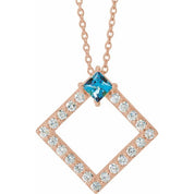 14K Rose Natural Aquamarine & 3/8 CTW Natural Diamond 16-18" Necklace