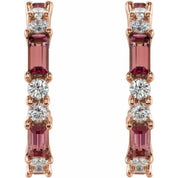 14K Rose Natural Pink Tourmaline & 1/2 CTW Natural Diamond Earrings