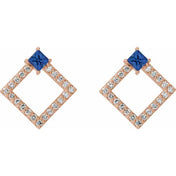14K Rose Natural Blue Sapphire & 1/3 CTW Natural Diamond Earrings